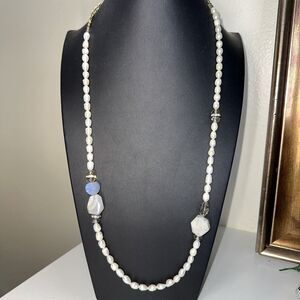 Vintage 17 inch REL jewels pearl rhinestone and healing crystals necklace